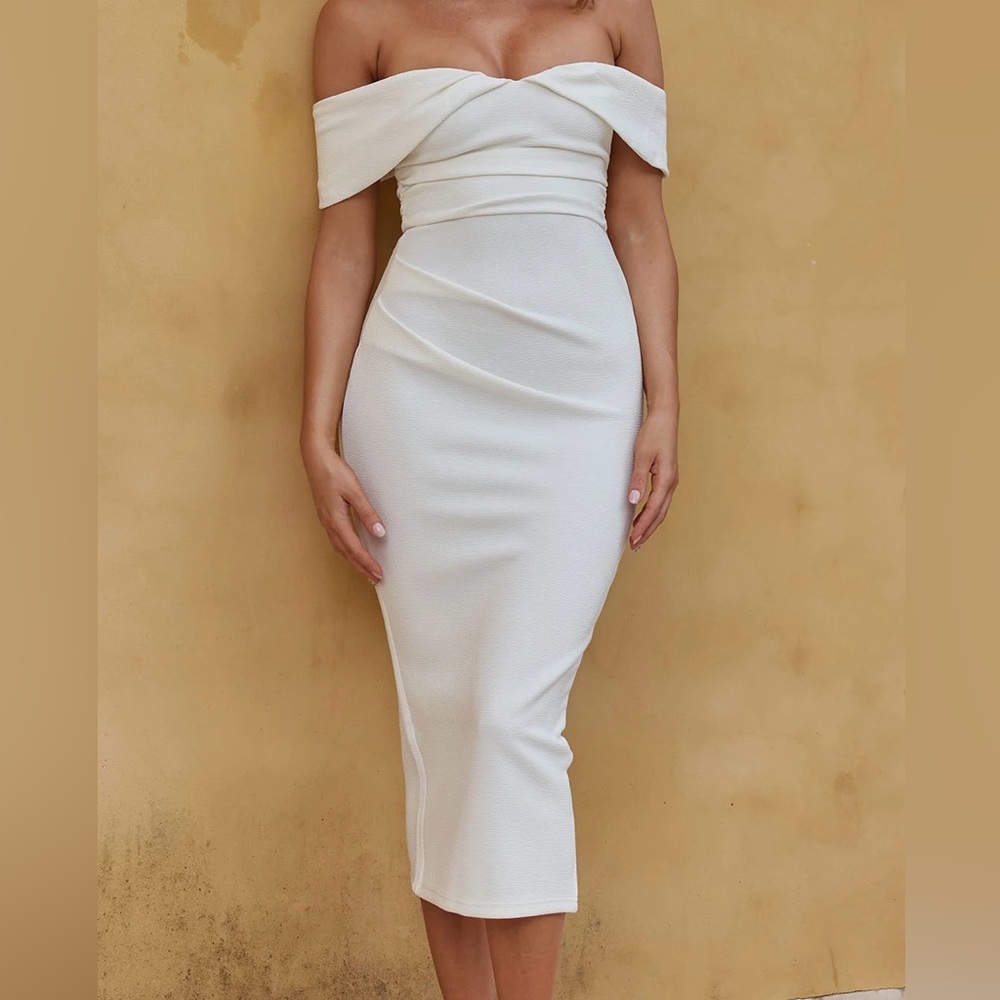LILLIANNE OFF-SHOULDER MIDI DRESS WHITE